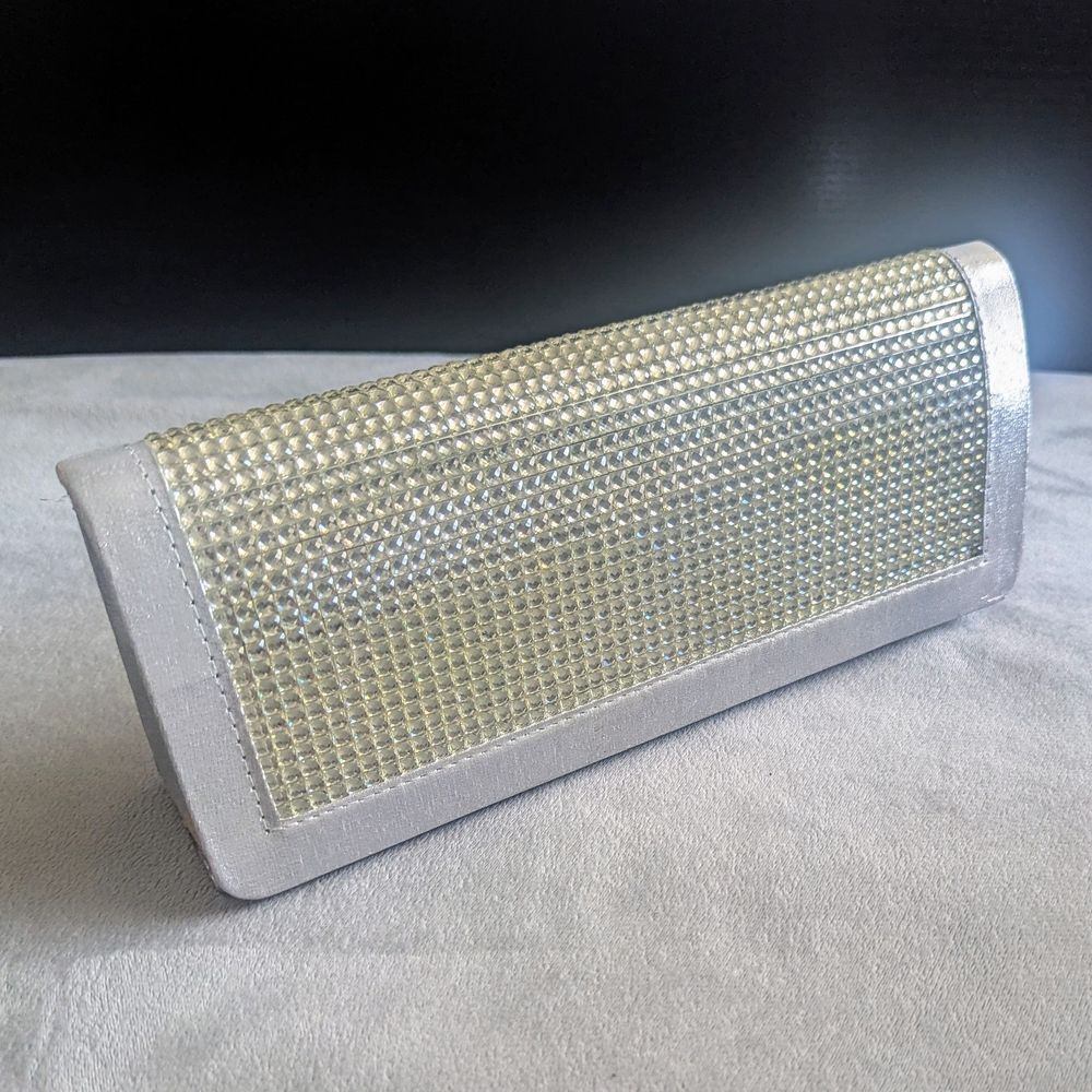Shimmering Silver Structured Clutch / Shoulder Bag with Rhinestones